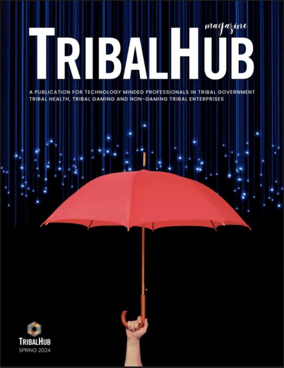 TribalNet magazine cover with red umbrella on it
